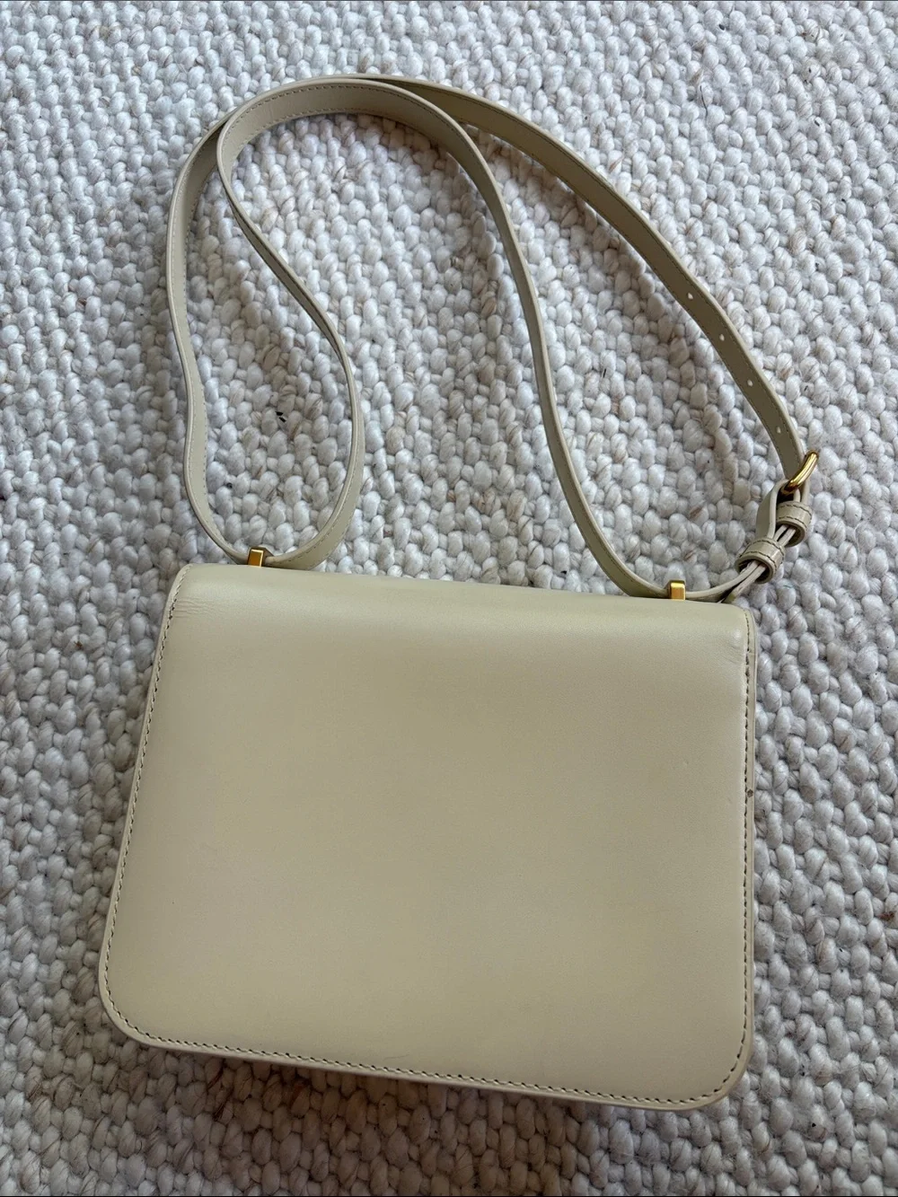 Quince Cream Italian Leather Box Shoulder Bag Crossbody Purse